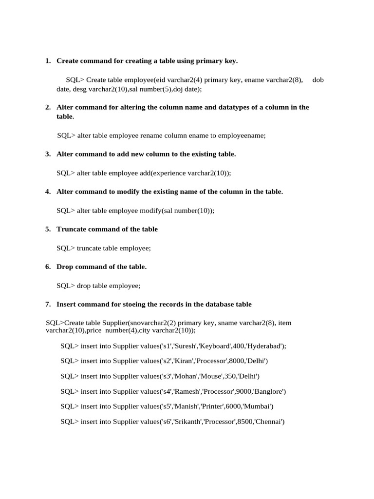 SQL Commands for Table Management | PDF | Sql | Data