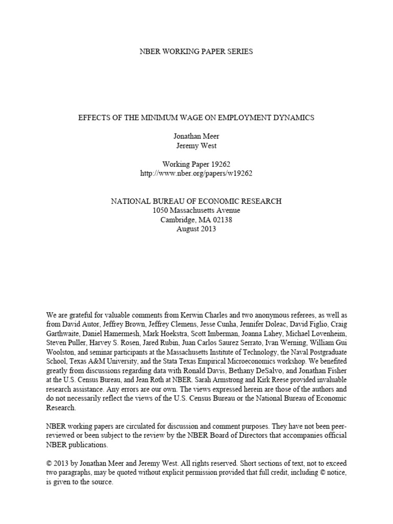 Effects of The Minimum Wage On Employment | PDF | Minimum Wage | Employment