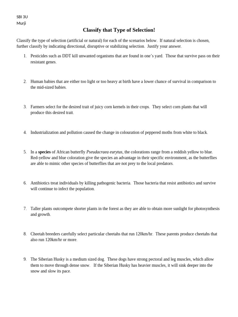 Classify That Type of Selection - Updated | PDF