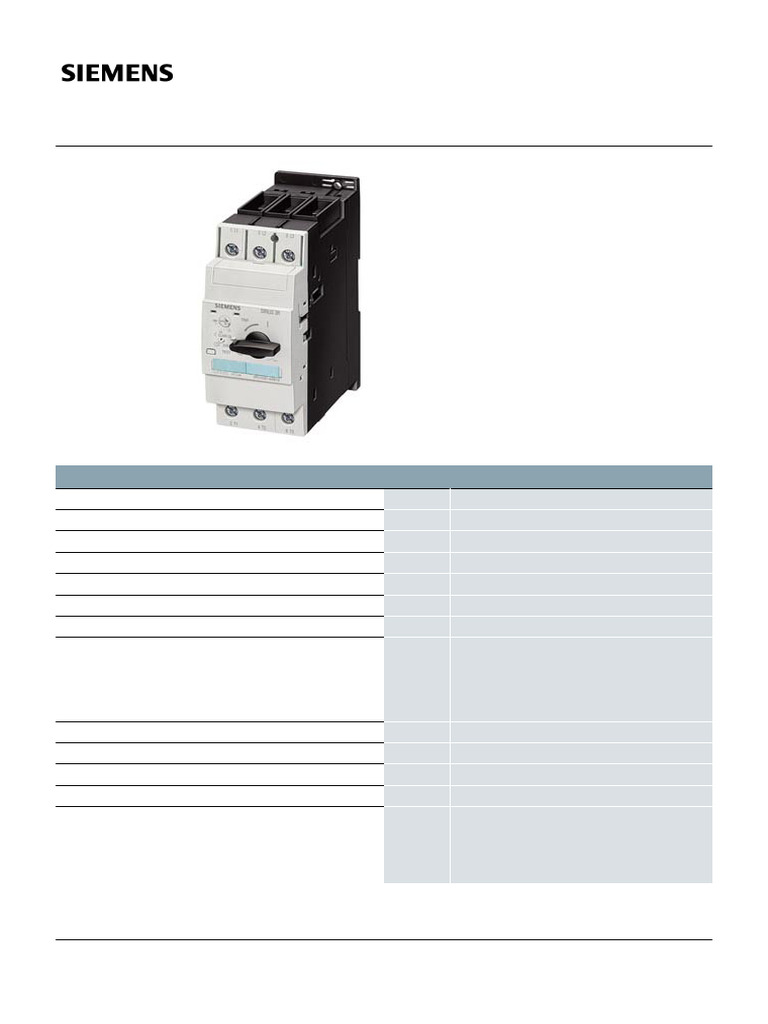 Siemens 3RV10314AA10 Datasheet | PDF | Switch | Manufactured Goods