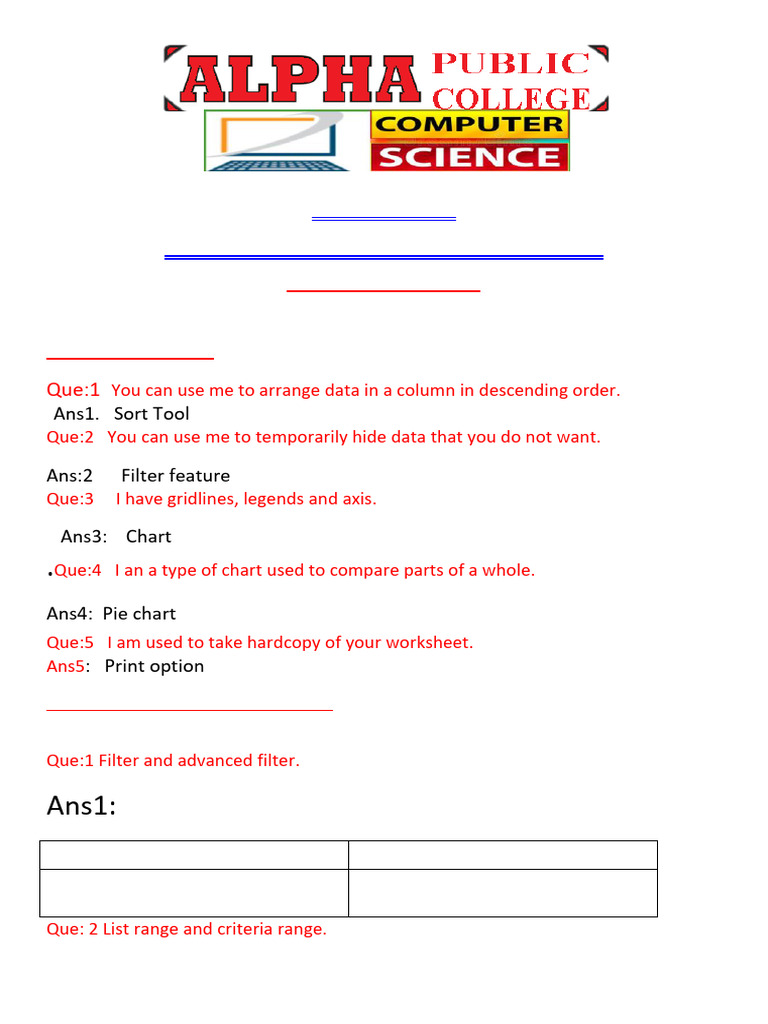 Advanced Excel Features for Class 7 | PDF | Microsoft Excel | Chart