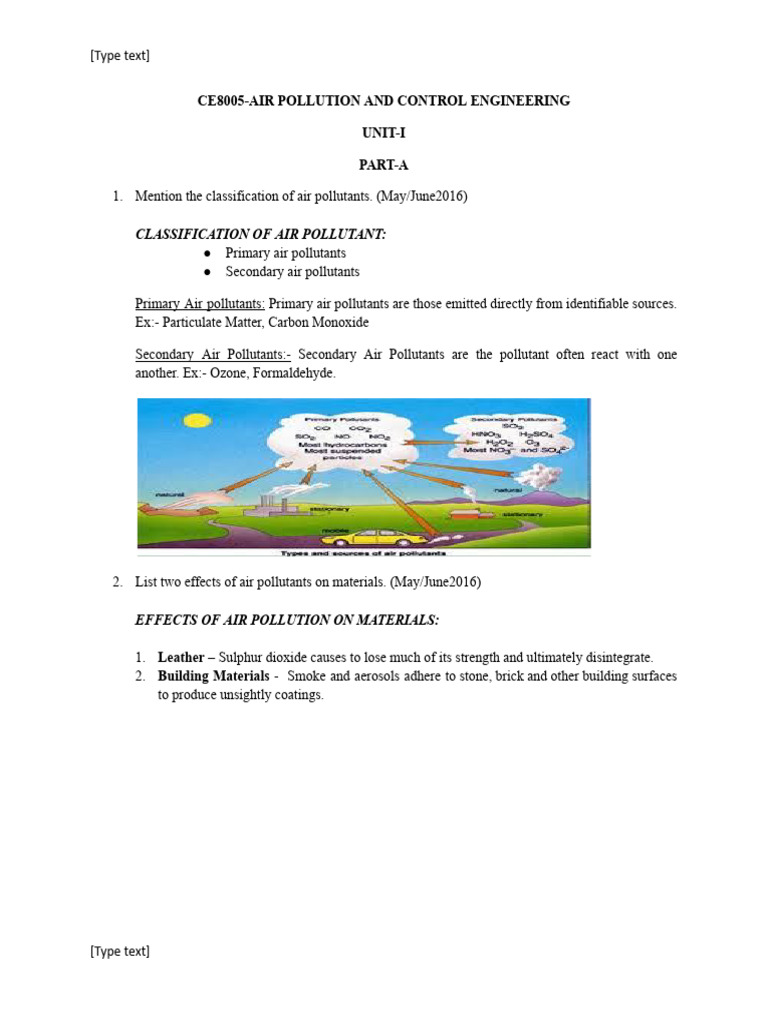 Ce8005-Air Pollution and Control Engineering Unit-I Part-A ...