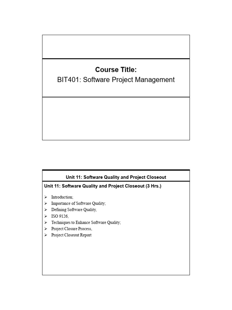 Unit - 11 Software Quality and Project Closeout-Slides | PDF | Software ...