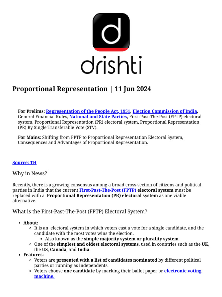 FPTP vs Proportional Representation | PDF | Voting | Electoral District