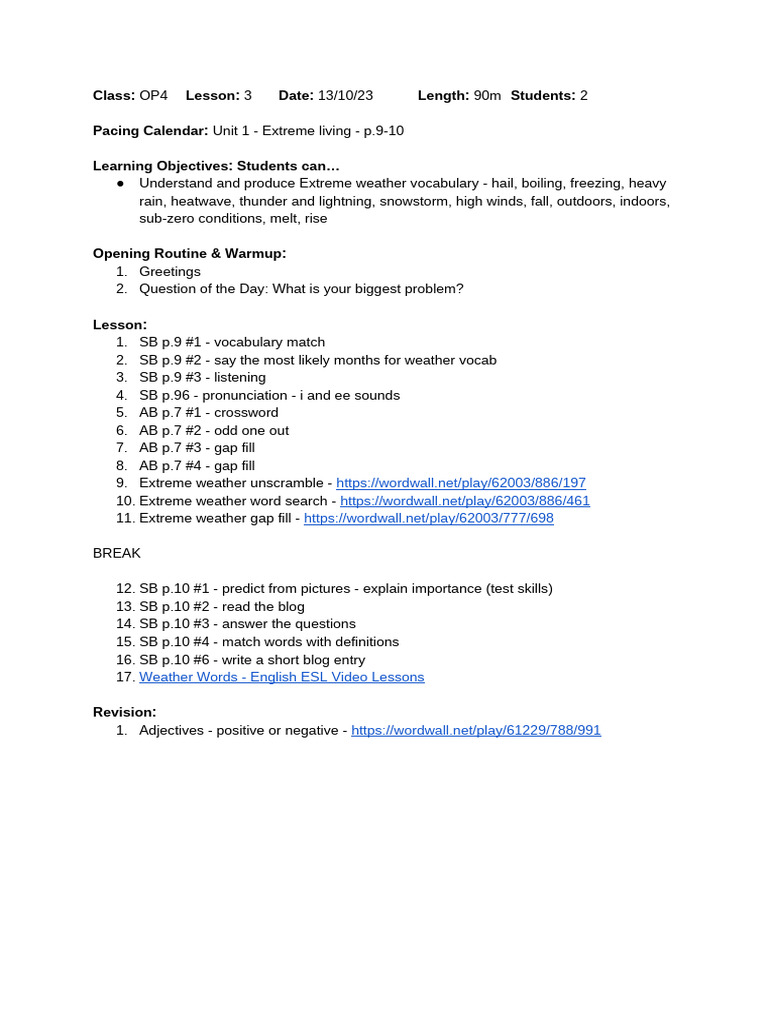 Extreme Weather Vocabulary Lesson | PDF