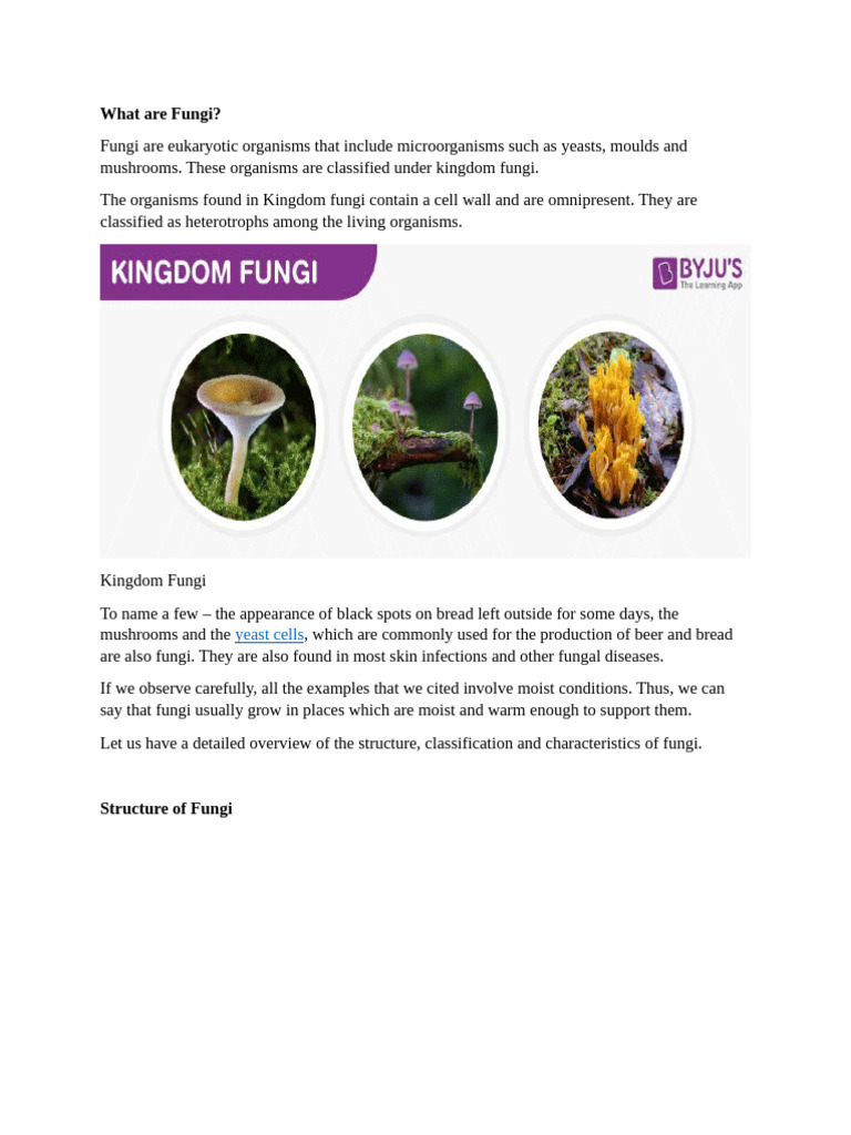 Overview of Fungi: Structure, Types, Uses | PDF | Fungus | Sexual ...