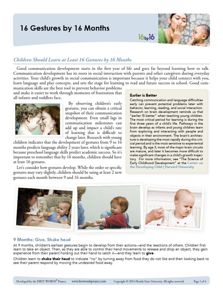 Children Should Learn at Least 16 Gestures by 16 Months | PDF | Gesture ...