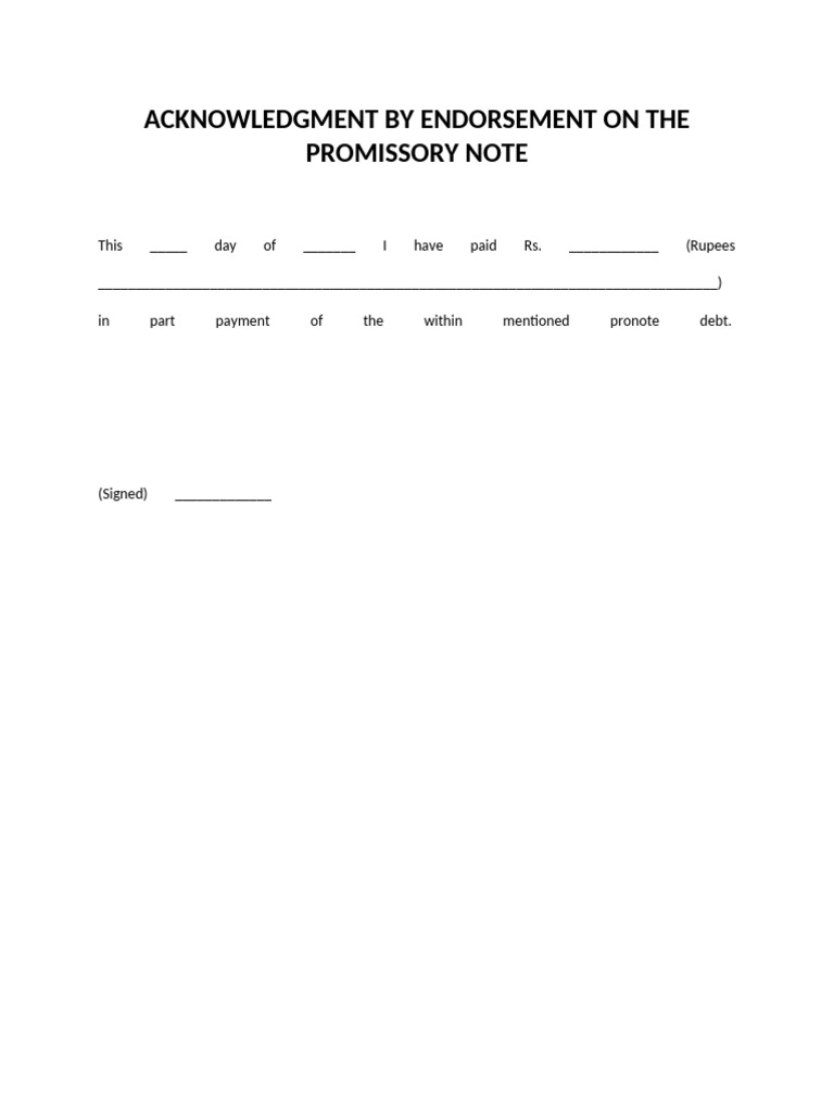 Acknowledgment by Endorsement On The Promissory Note | PDF