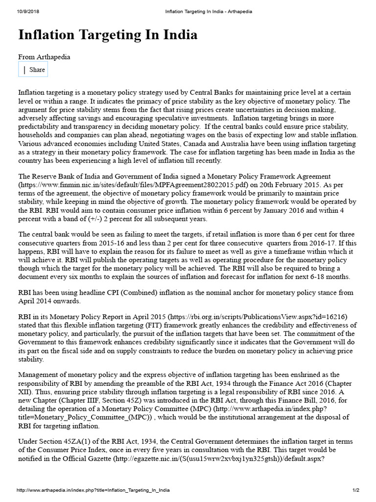 Inflation Targeting in India | PDF | Inflation | Monetary Policy