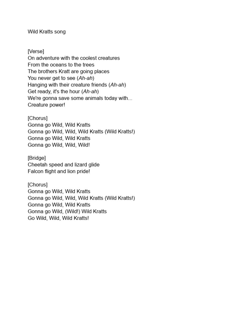 Wild Kratts Song | PDF