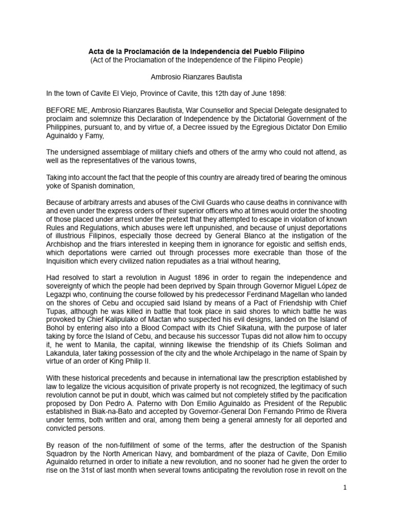 Proclamation of Philippine Independence | PDF | Philippines | Spanish ...