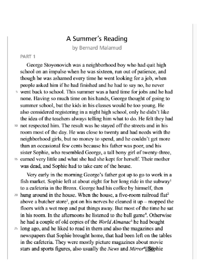 Summers Reading - Part 1 2 | PDF