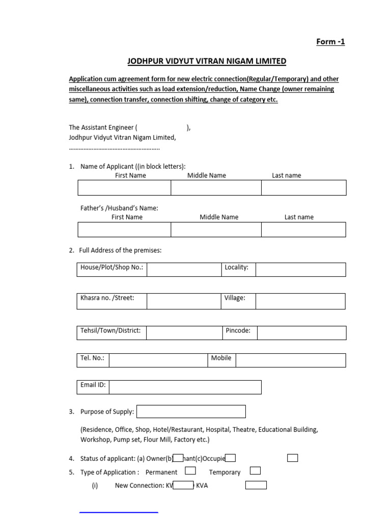 Jodhpur Electric Connection Application Form | PDF | Deed
