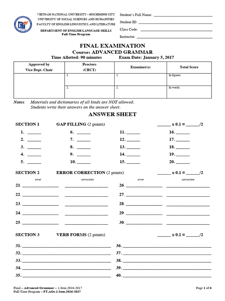 Advanced Grammar Final Exam 2017 | PDF | Learning | Parenting