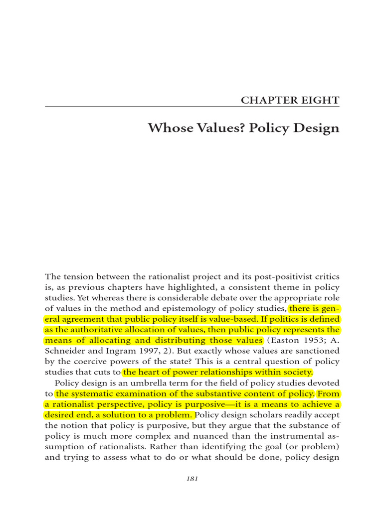 Values in Policy Design Analysis | PDF | Policy | Rationality