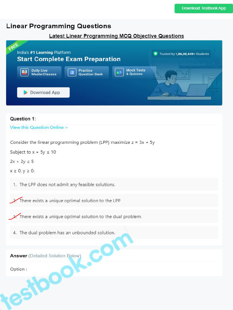 2h MCQ On Linear Programming 5eea6a0e39140f30f369e4e4 | PDF
