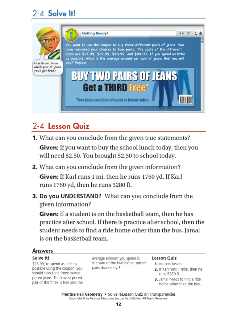 2-4 Lesson Quiz With Answers | PDF
