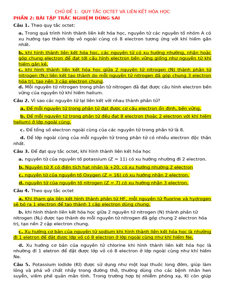On Tap Dung Sai TN TL Ngan Chu de Lien Ket Hoa Hoc | PDF