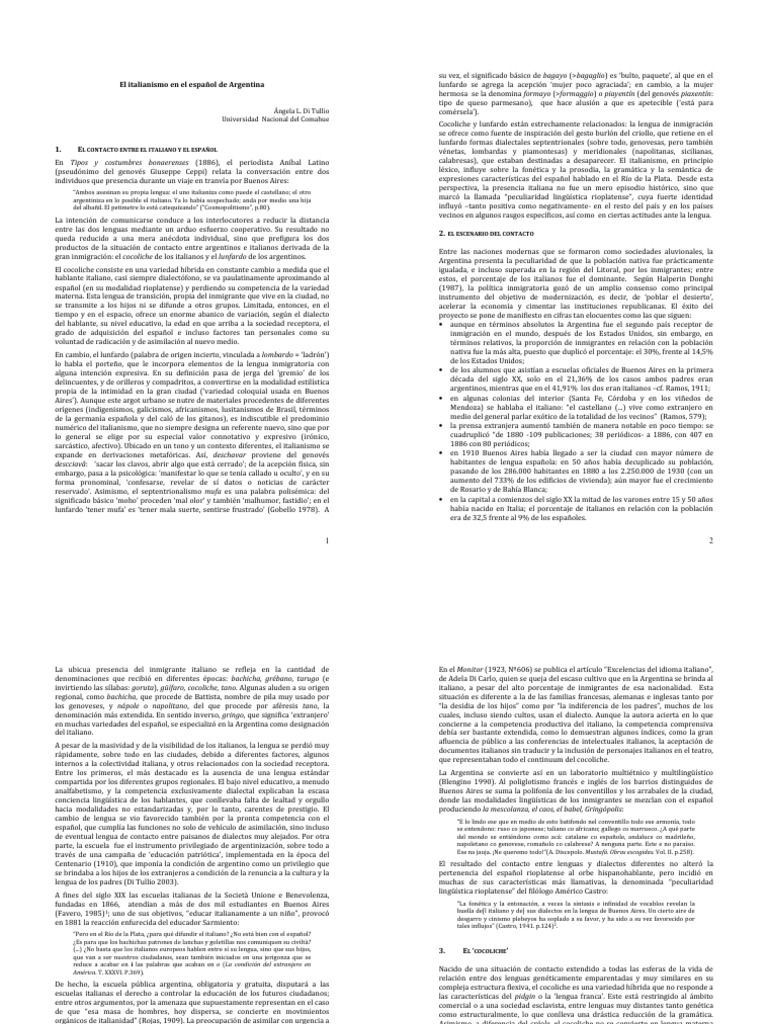 Italianismos en el español argentino | PDF | Lengua española | Dialecto