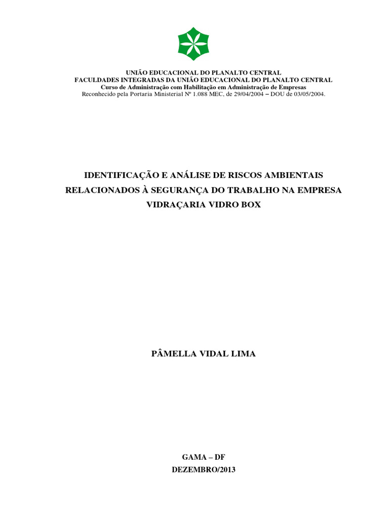 Análise de Riscos Ambientais na Vidraçaria | PDF | Ambiente natural ...