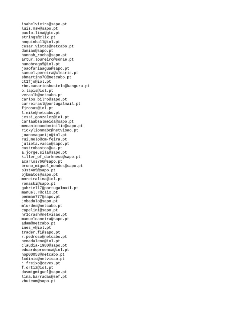Lista de Emails Sapo e Outros Domínios | PDF