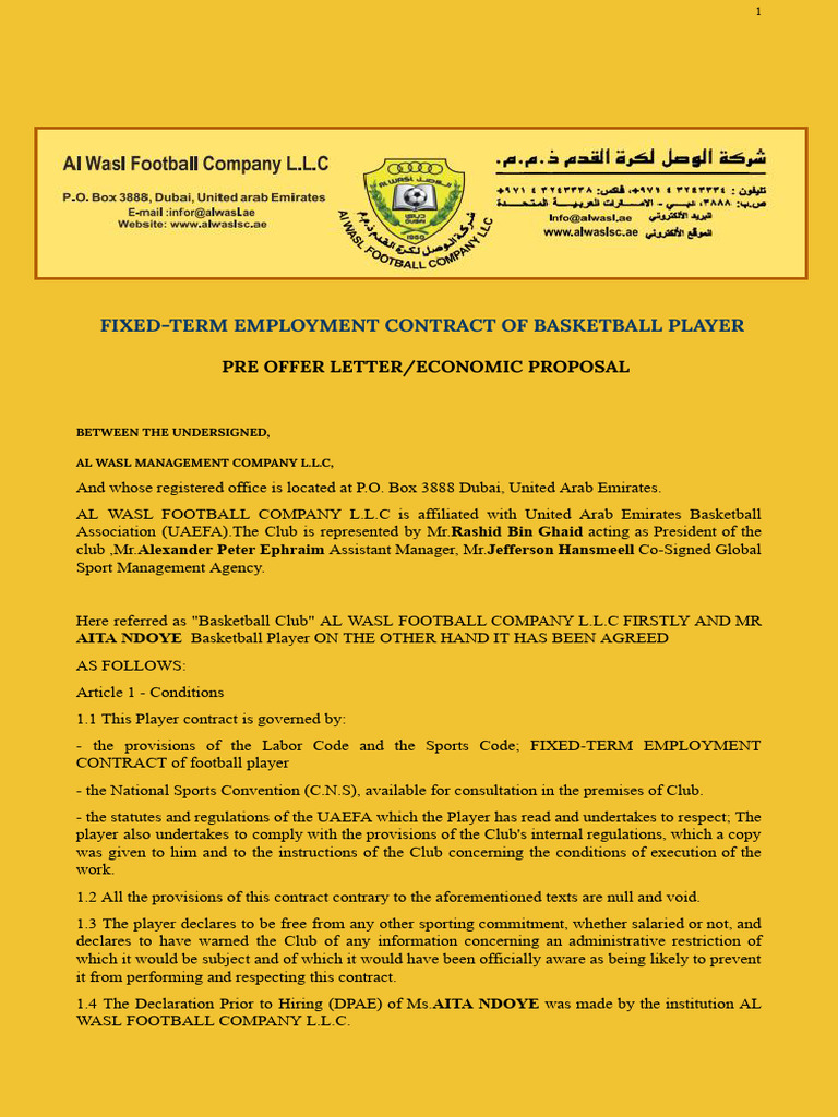 Al wasl contract offer pdf employment insurance