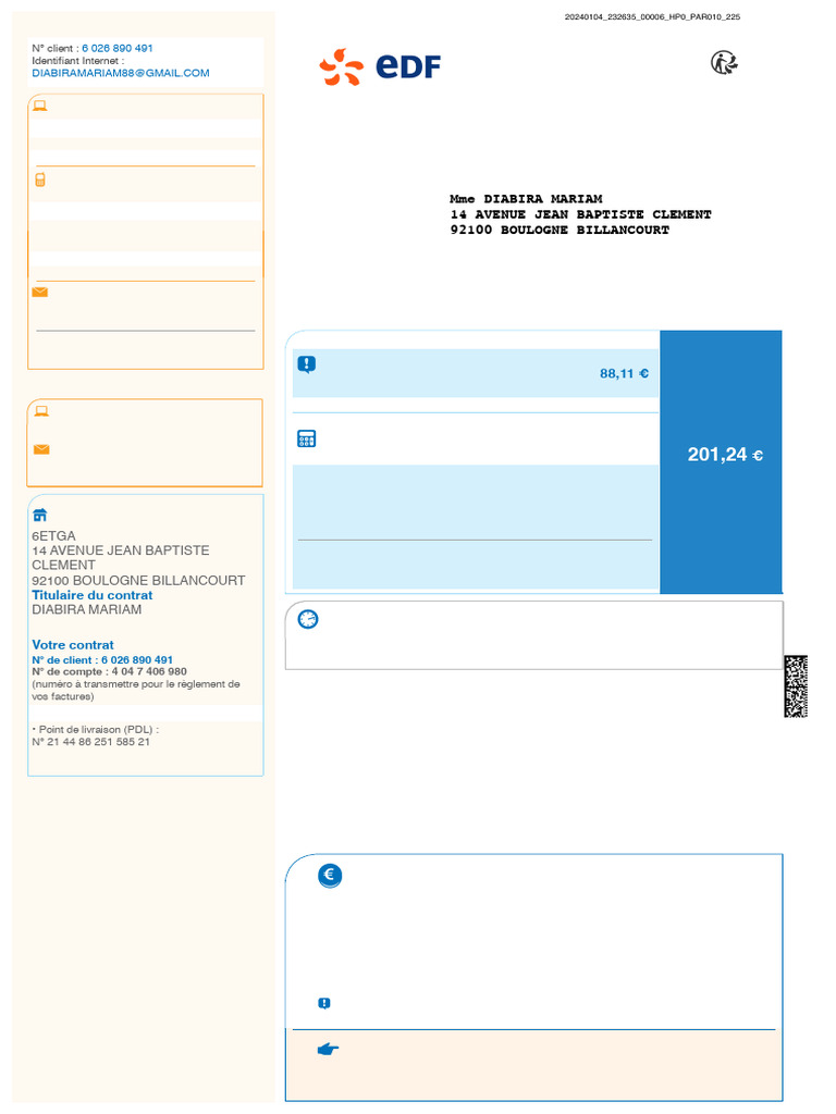 Facture EDF et Informations Client | PDF | Taxe sur la valeur ajoutée ...
