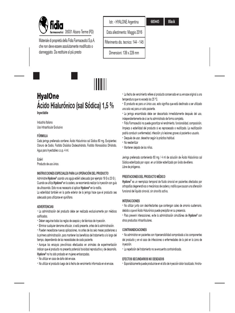 Instrucciones de uso de Hyalone 60 mg | PDF | Inyección (medicina ...