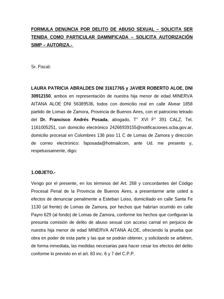 Denuncia por abuso sexual infantil PDF La violencia contra las