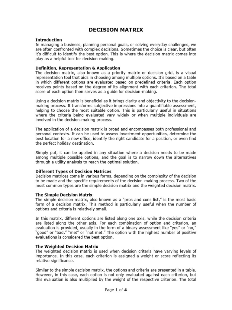 Understanding Decision Matrices | PDF | Decision Making | Matrix ...