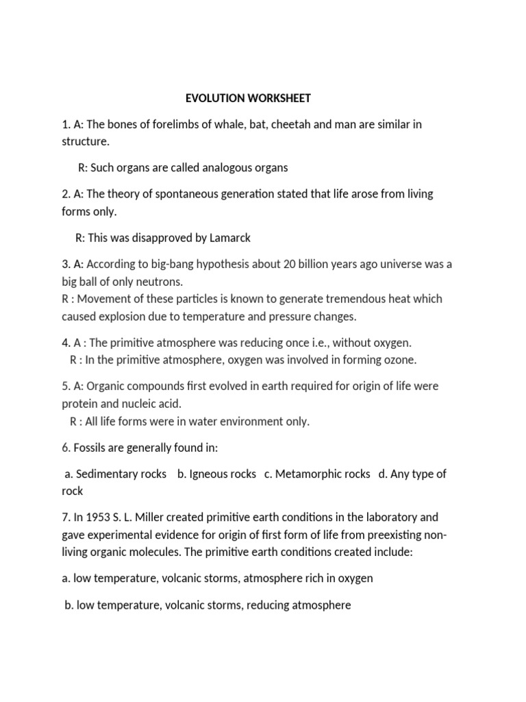 Evolution Concepts and Evidence Worksheet | PDF