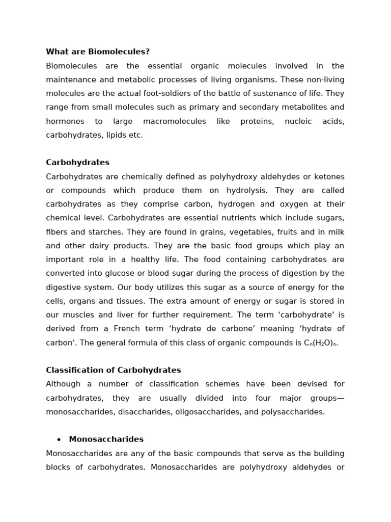 Biomolecules Pdf Carbohydrates Proteins