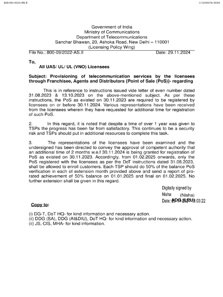 DoT Letter Dated 29112024 | PDF