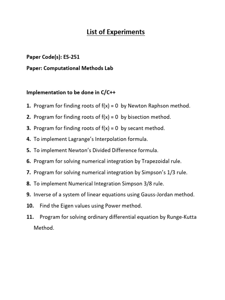 Computational Methods Lab Tasks | PDF