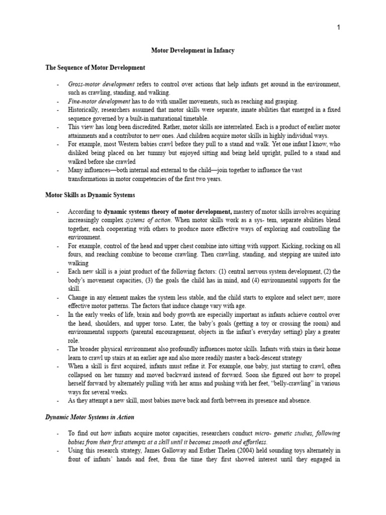 Infant Motor Development Explained | PDF | Infants | Hand