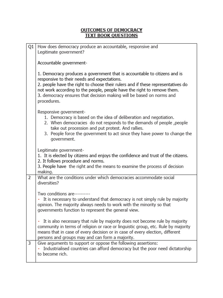 Outcomes of Democracy: Accountability & Diversity | PDF | Democracy ...