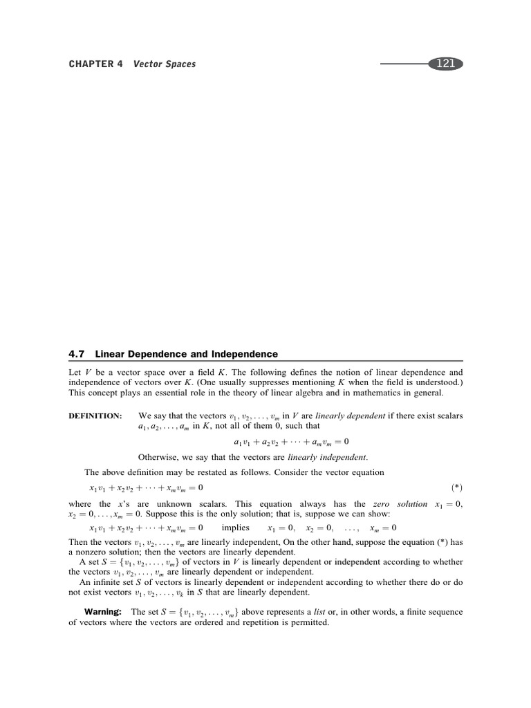 Linear Dependence and Independence | PDF | Vector Space | Mathematical ...
