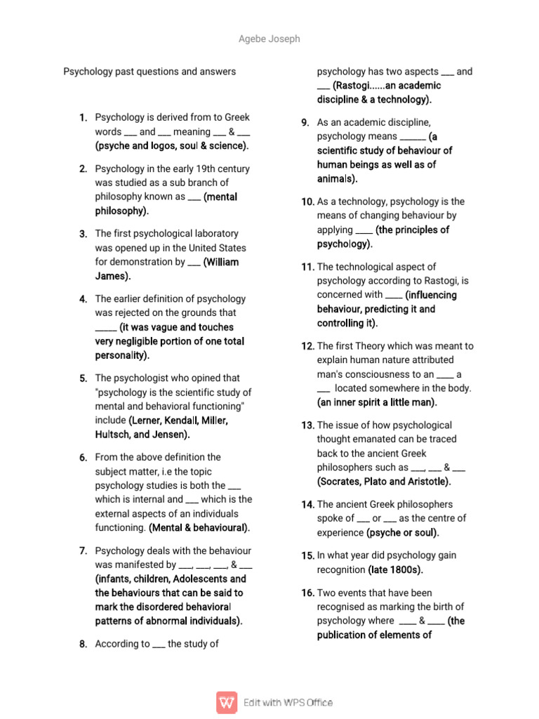 Psychology model questions agebe joseph pdf psychology cognitive