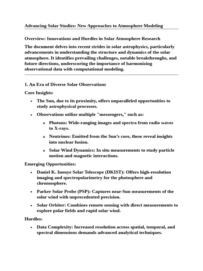 Advancing Solar Studies New Approaches To Atmosphere Modeling | PDF ...