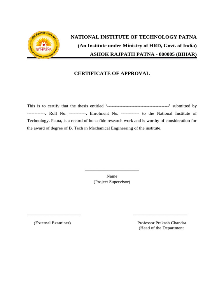Certificate of Approval Format | PDF