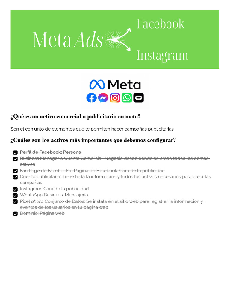 Activos necesarios para hacer publicidad en facebook e instagram.pdf | PDF