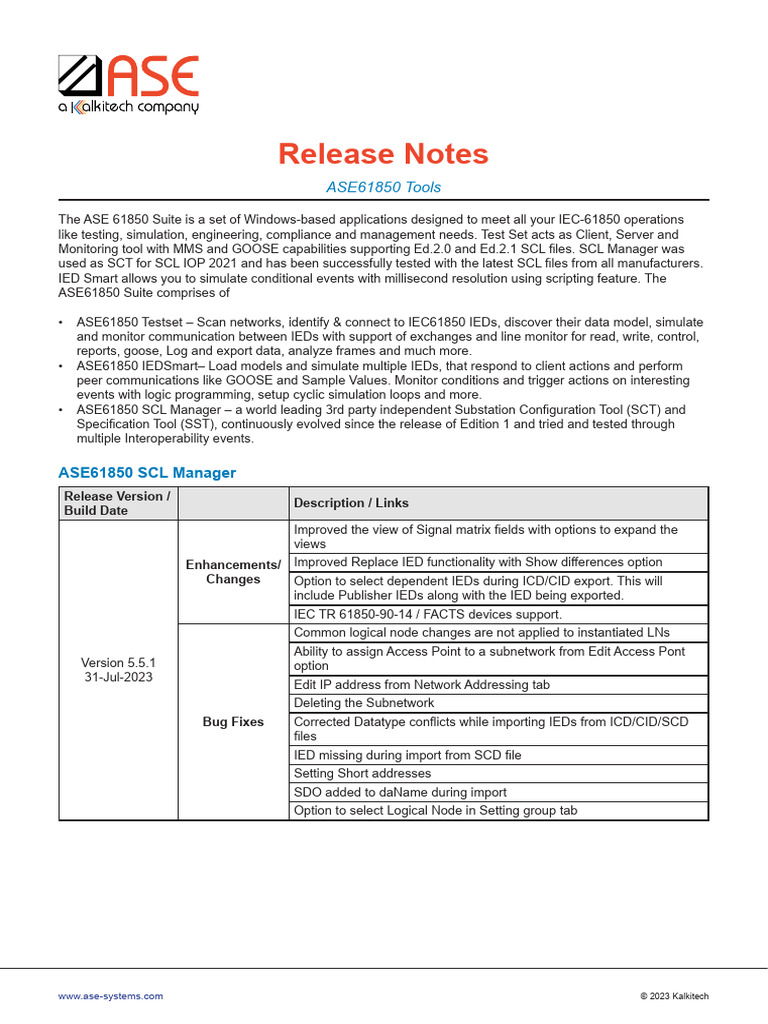ASE61850 Tools Release Notes Summary | PDF | Computer Network ...