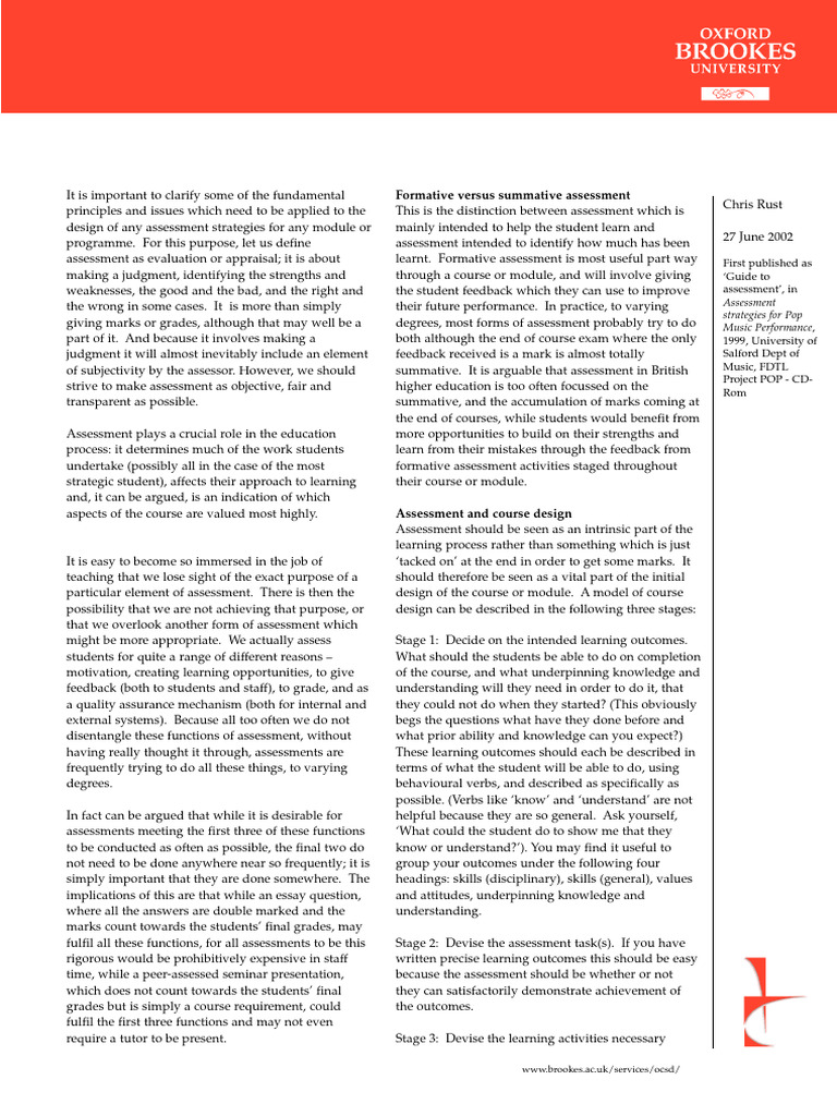 Purposes and Principles of Assessment | PDF | Educational Assessment ...