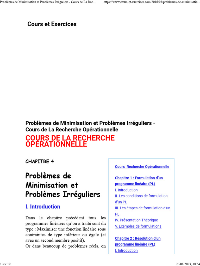 Problèmes de Minimisation en RO | PDF | Optimisation linéaire ...