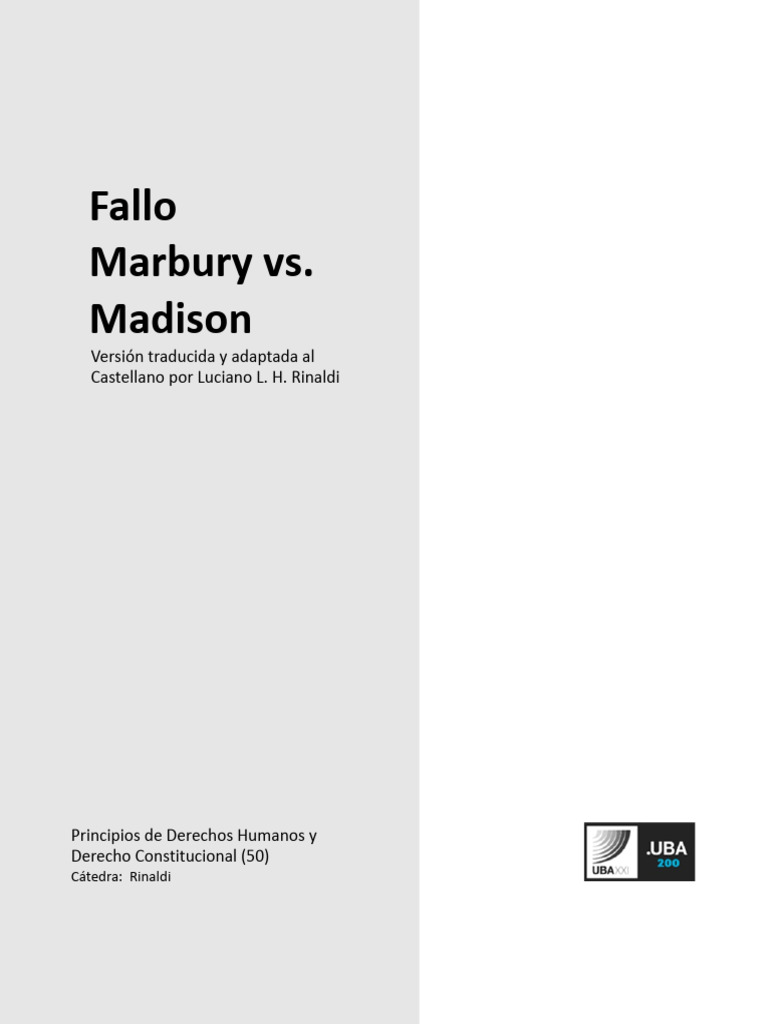 Análisis del fallo Marbury vs. Madison | PDF | John Adams | Constitución