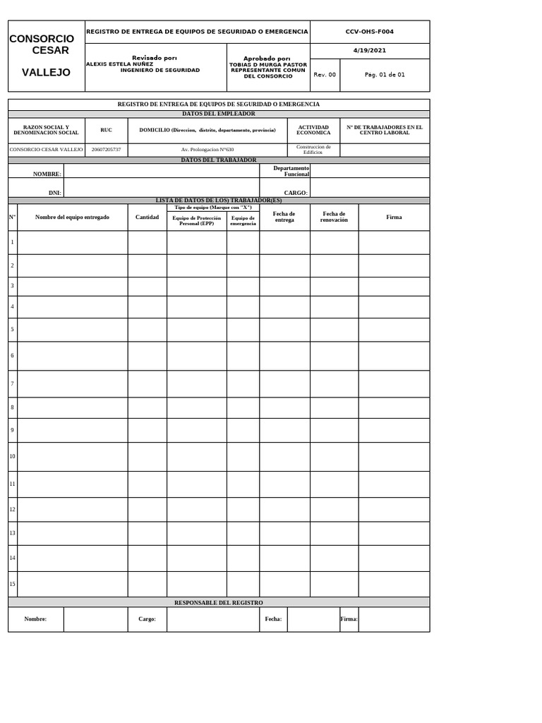 Registro de Entrega EPP - F004 | PDF
