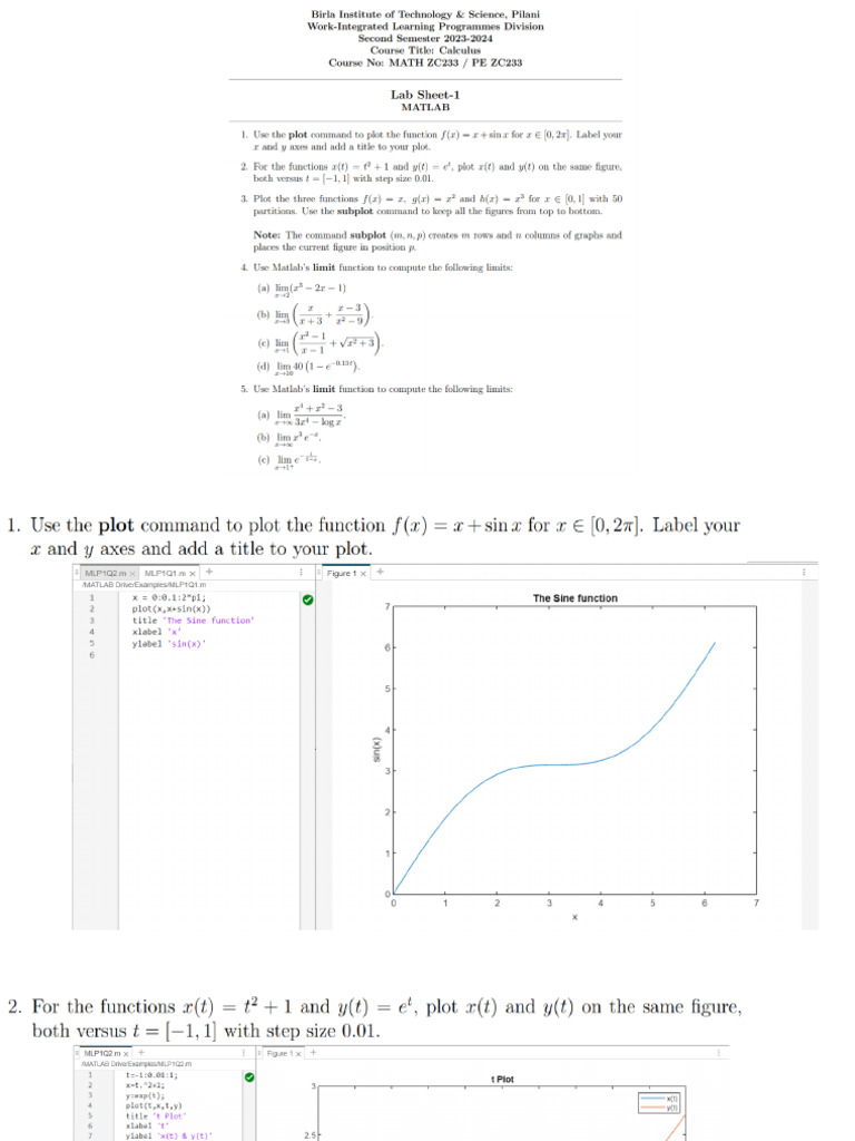 Limits Matlab Practice-1 Solutions | PDF