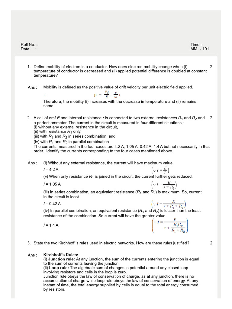 3 Current Electricity Q & A | PDF | Electrical Resistivity And ...