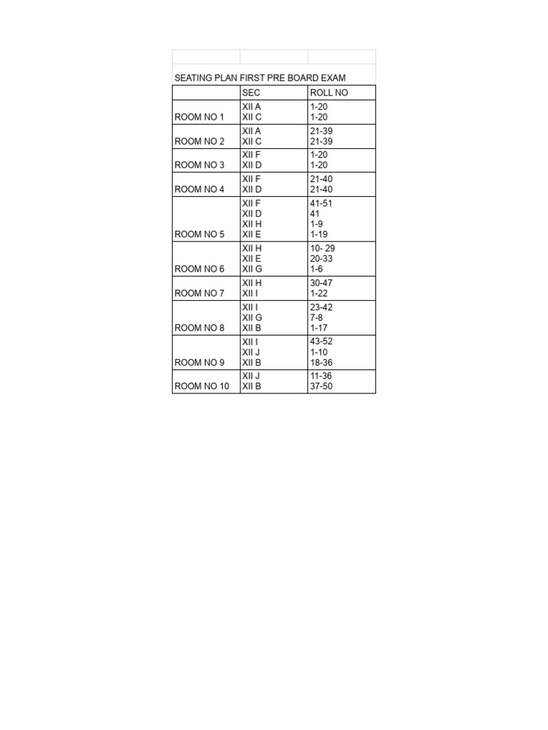 Pre Board Exam Seating Plan | PDF