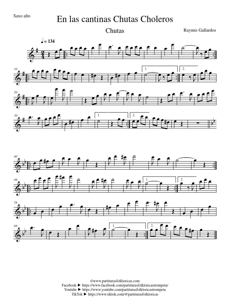 Chuta en Las Cantinas Chutas Choleros Raymis Gallardos Saxo Alto | PDF